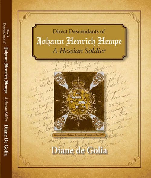 A book cover with an image of a cross and the words " diana descendants of johann heinrich hrupes, a hessian soldier ".